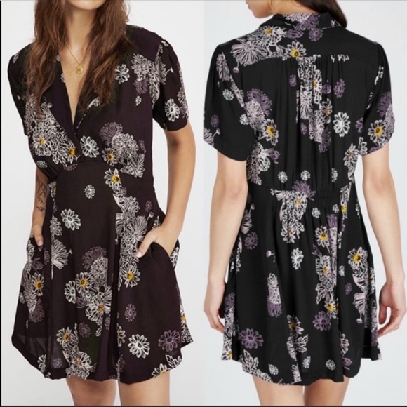 FREE PEOPLE Blue Hawaii Floral Dress BLACK SMALL - Picture 5 of 9